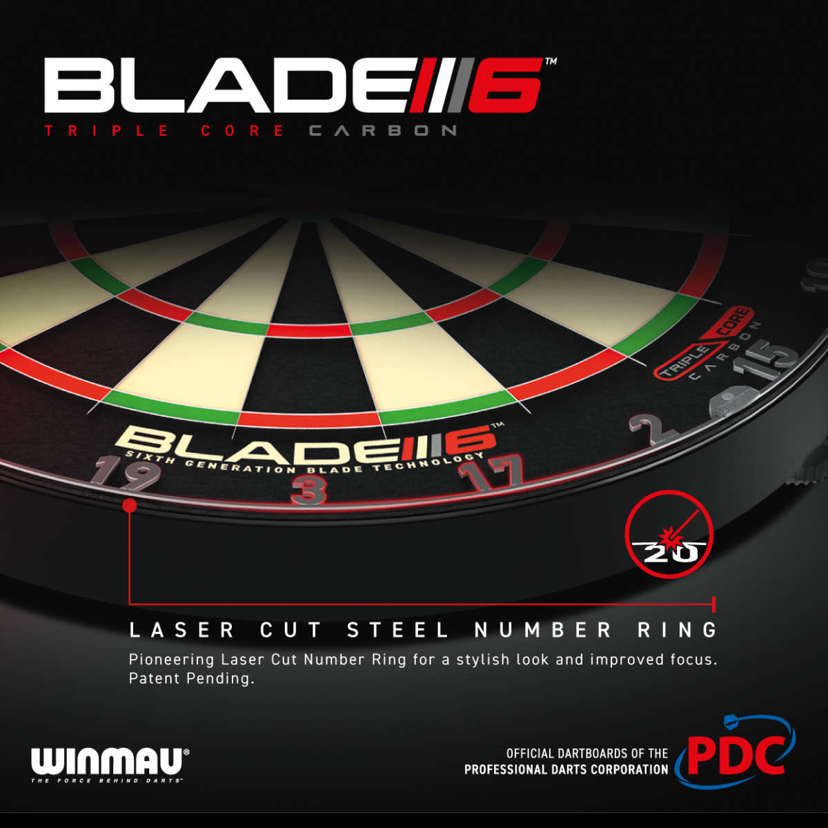 Winmau Blade 6 Triple Core Carbon - Offizielles Dartboard der PDC