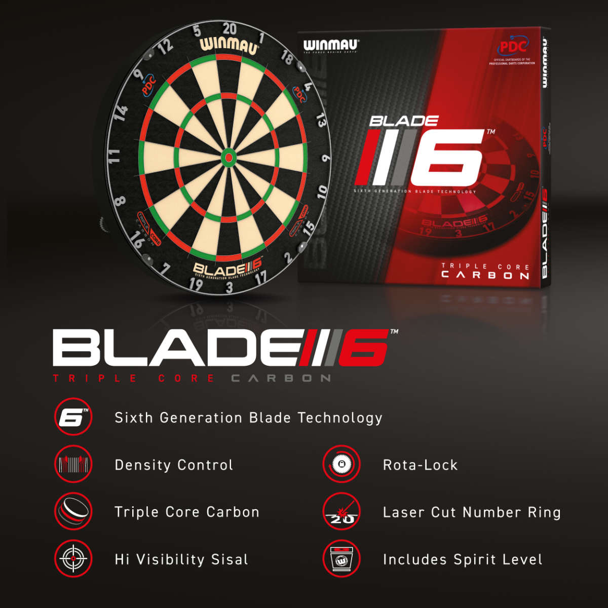 Winmau Blade 6 Triple Core Carbon - Offizielles Dartboard der PDC